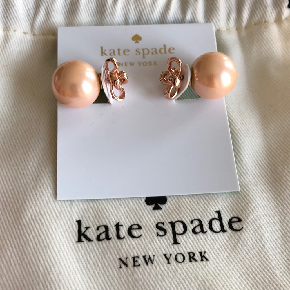 Rose gold studded bow and pearl earrings